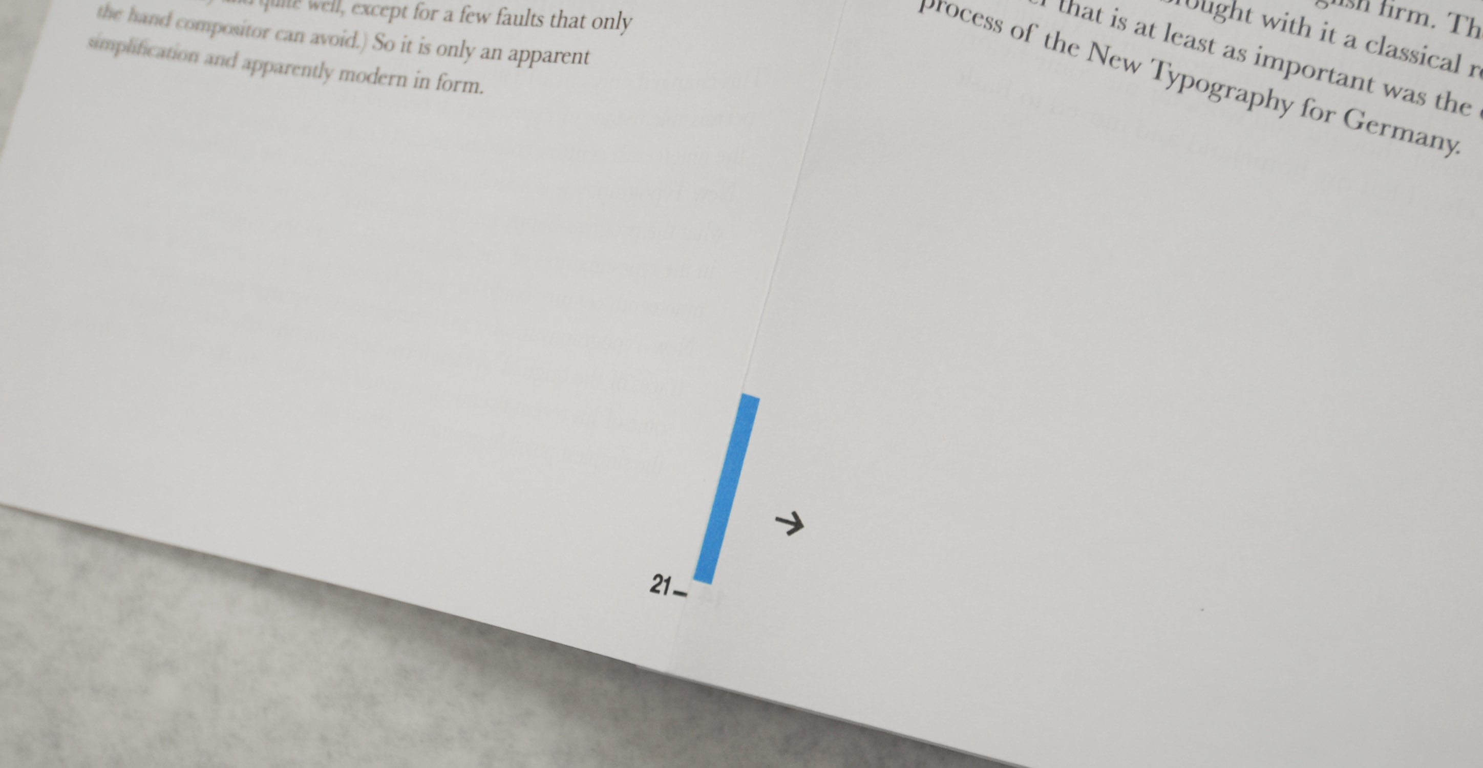Detail shot of page numbering and direction system.